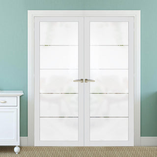 Image: Artisan Solid Wood Internal Door Pair - Gullane 6mm Obscure Glass - Clear Printed Design - Eco-Urban® 6 Premium Primed Colour Choices