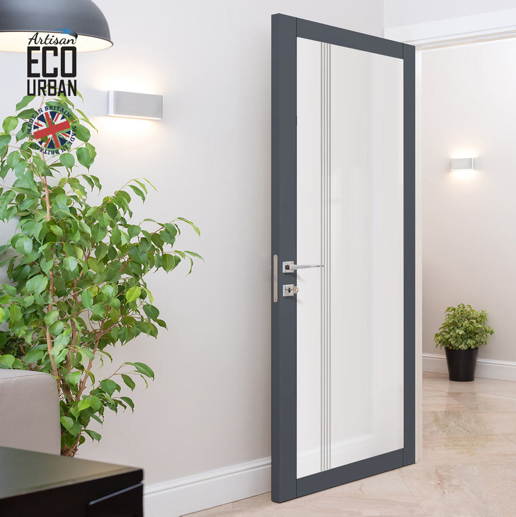 Artisan Solid Wood Internal Door - Juniper 6mm Obscure Glass - Clear Printed Design - Eco-Urban® 6 Premium Primed Colour Choices