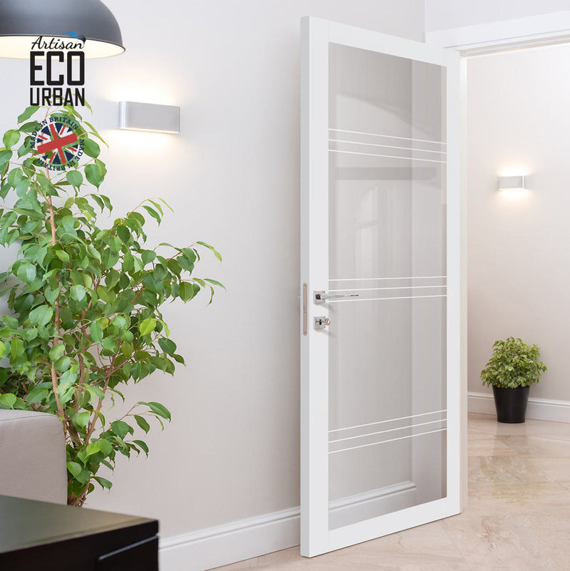 Artisan Solid Wood Internal Door - Lauder 6mm Clear Glass - Obscure Printed Design - Eco-Urban® 6 Premium Primed Colour Choices