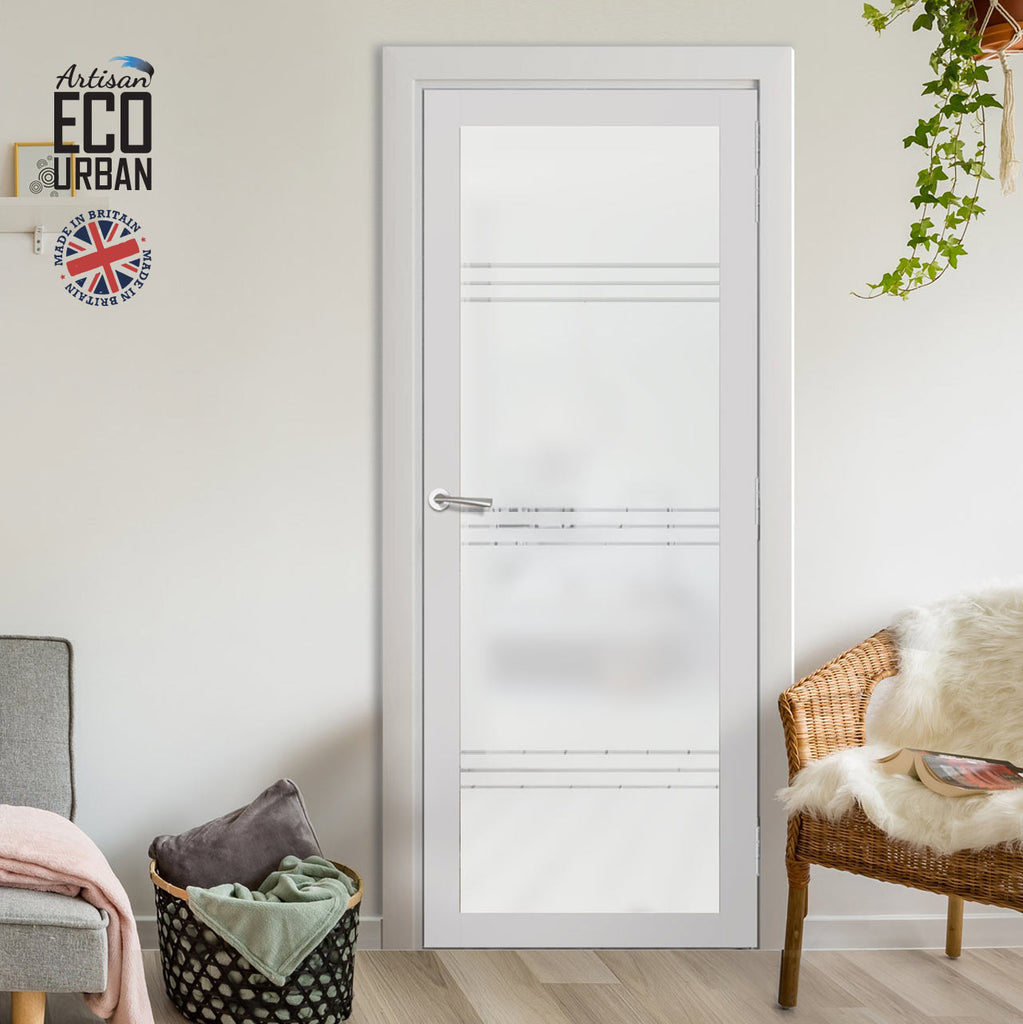 Artisan Solid Wood Internal Door - Lauder 6mm Obscure Glass - Clear Printed Design - Eco-Urban® 6 Premium Primed Colour Choices