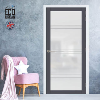 Image: Artisan Solid Wood Internal Door - Lauder 6mm Obscure Glass - Obscure Printed Design - Eco-Urban® 6 Premium Primed Colour Choices