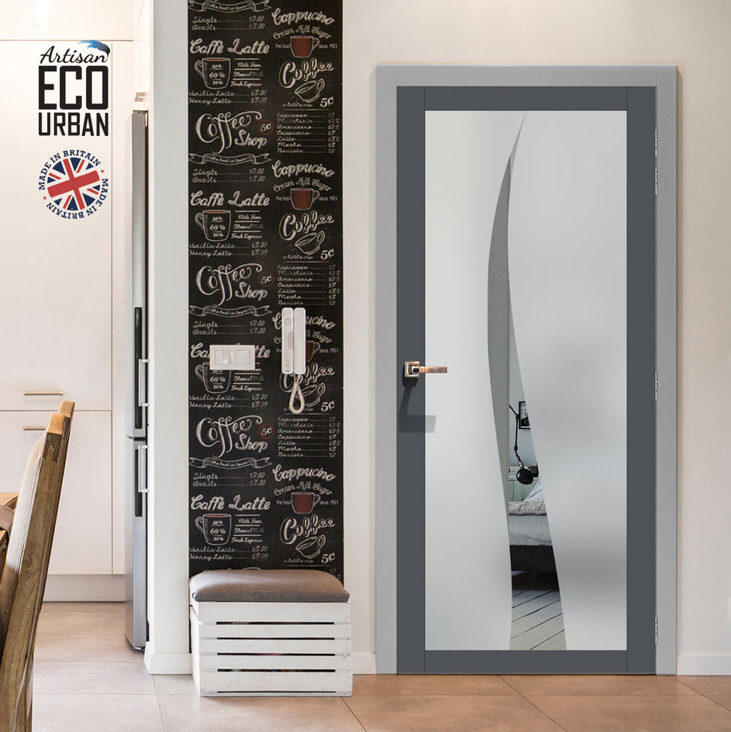 Artisan Solid Wood Internal Door - Roslin 6mm Obscure Glass - Clear Printed Design - Eco-Urban® 6 Premium Primed Colour Choices
