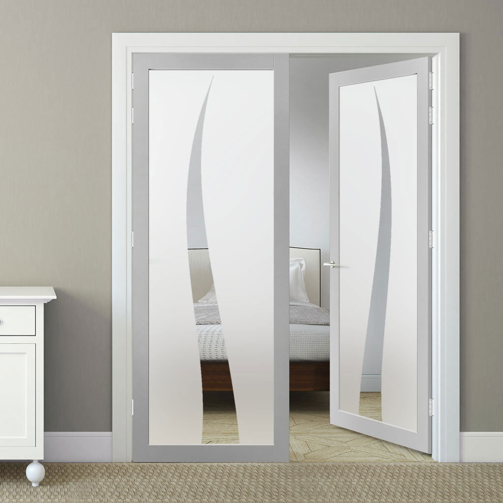 Eco-Urban Artisan Door Pair - Roslin 6mm Obscure Glass - Clear Printed Design - 4 Premium Primed Colour Choices