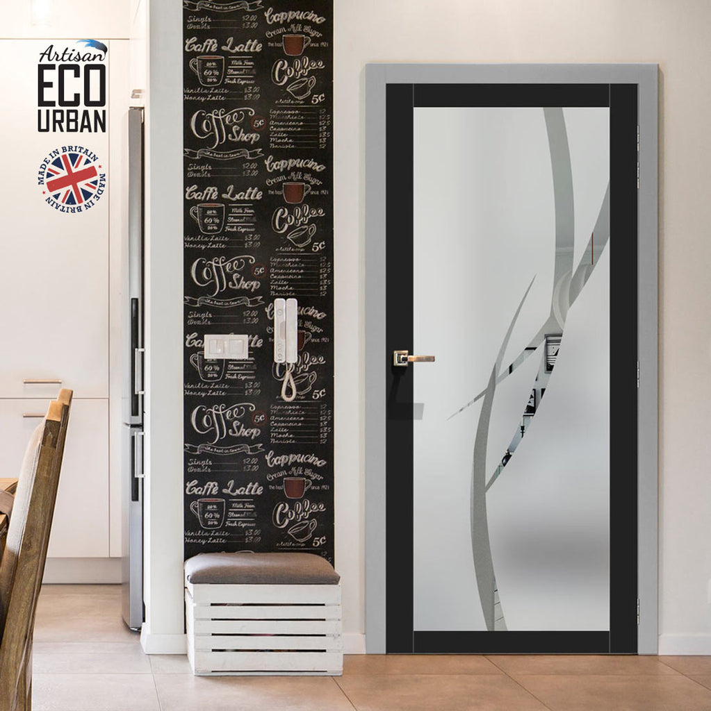 Artisan Solid Wood Internal Door - Stenton 6mm Obscure Glass - Clear Printed Design - Eco-Urban® 6 Premium Primed Colour Choices