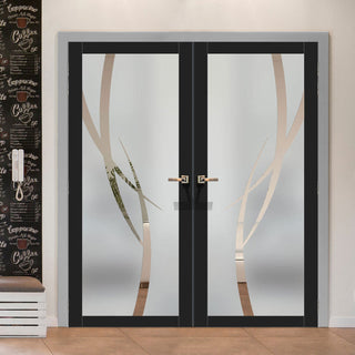 Image: Artisan Solid Wood Internal Door Pair - Stenton 6mm Obscure Glass - Clear Printed Design - Eco-Urban® 6 Premium Primed Colour Choices