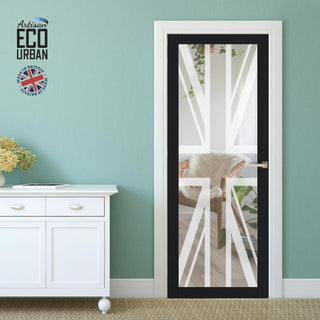 Image: Artisan Solid Wood Internal Door - Union Jack Flag 6mm Clear Glass - Obscure Printed Design - Eco-Urban® 6 Premium Primed Colour Choices