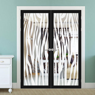 Image: Artisan Solid Wood Internal Door Pair - Zebra Animal Print 6mm Clear Glass - Obscure Printed Design - Eco-Urban® 6 Premium Primed Colour Choices
