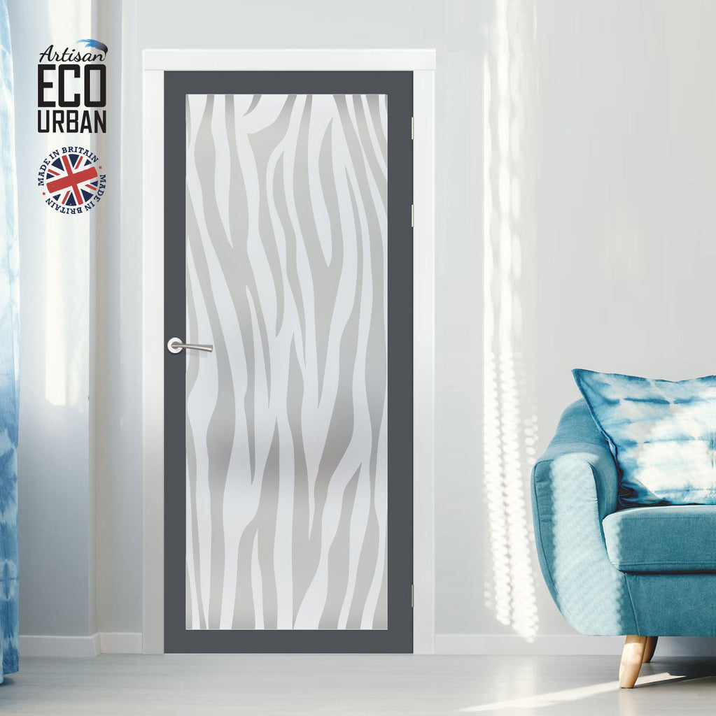 Eco-Urban Artisan Door - Zebra Animal Print 6mm Obscure Glass - Obscure Printed Design - 4 Premium Primed Colour Choices