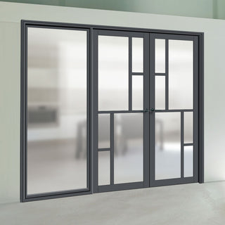 Image: Room Divider - Handmade Eco-Urban® Cairo Door Pair DD6419F - Frosted Glass - Premium Primed - Colour & Size Options