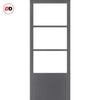 Top Mounted Black Sliding Track & Solid Wood Door - Eco-Urban® Staten 3 Pane 1 Panel Solid Wood Door DD6310G - Clear Glass - Stormy Grey Premium Primed