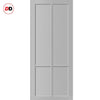 Top Mounted Black Sliding Track & Solid Wood Door - Eco-Urban® Bronx 4 Panel Solid Wood Door DD6315 - Mist Grey Premium Primed