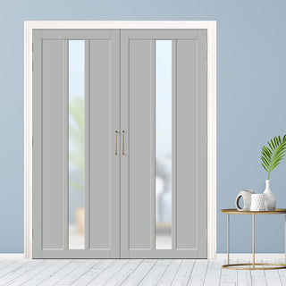 Image: Eco-Urban Cornwall 1 Pane 2 Panel Solid Wood Internal Door Pair UK Made DD6404SG Frosted Glass - Eco-Urban® Mist Grey Premium Primed