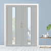 Eco-Urban Cornwall 1 Pane 2 Panel Solid Wood Internal Door Pair UK Made DD6404SG Frosted Glass - Eco-Urban® Mist Grey Premium Primed