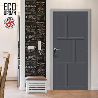 Image: Milan 6 Panel Solid Wood Internal Door UK Made DD6422 - Eco-Urban® Stormy Grey Premium Primed