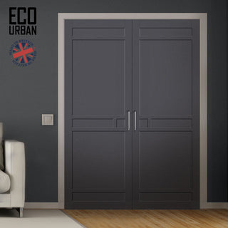 Image: Sheffield 5 Panel Solid Wood Internal Door Pair UK Made DD6312  - Eco-Urban® Stormy Grey Premium Primed