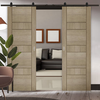 Image: Top Mounted Black Sliding Track & Double Door - Edmonton Light Grey Doors - Prefinished