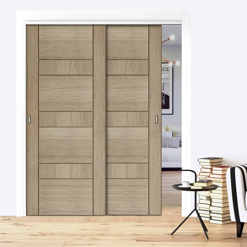 Pass-Easi Two Sliding Doors and Frame Kit - Edmonton Light Grey Door - Prefinished