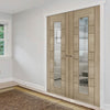 Edmonton Light Grey Internal Door Pair - Clear Glass with Frosted Lines - Prefinished