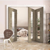 Three Folding Doors & Frame Kit - Edmonton Light Grey 2+1 - Clear Glass with Frosted Lines - Prefinished