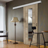 Single Sliding Door & Wall Track - Edmonton Light Grey Door - Clear Glass with Frosted Lines - Prefinished