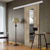 Single Sliding Door & Wall Track - Edmonton Light Grey Door - Clear Glass with Frosted Lines - Prefinished