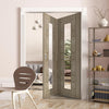 Two Folding Doors & Frame Kit - Edmonton Light Grey 2+0 - Clear Glass with Frosted Lines - Prefinished