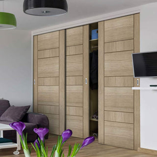 Image: Three Sliding Maximal Wardrobe Doors & Frame Kit - Edmonton Light Grey Door - Prefinished