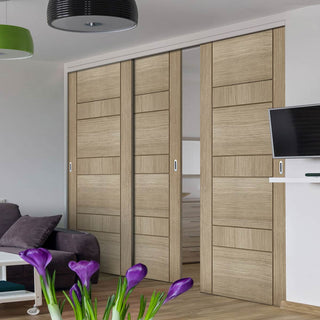 Image: Pass-Easi Three Sliding Doors and Frame Kit - Edmonton Light Grey Door - Prefinished