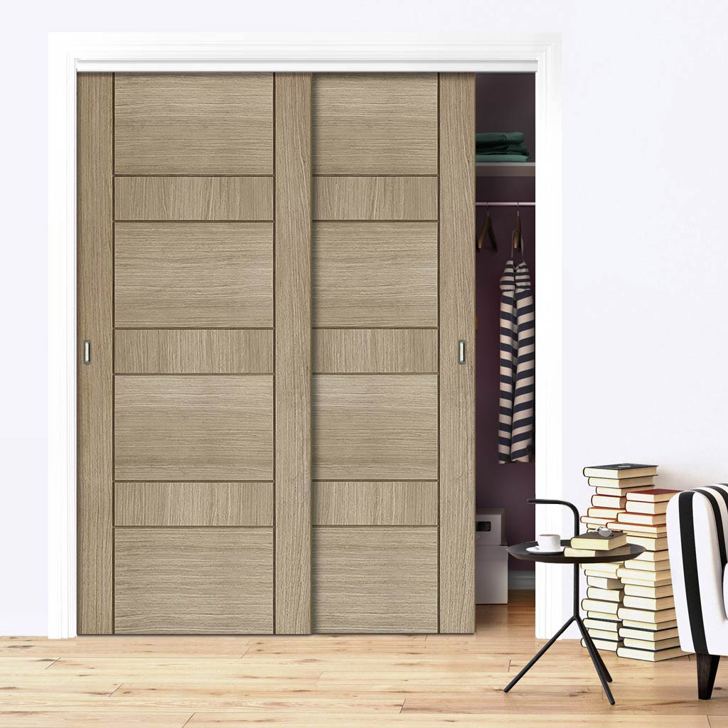 Two Sliding Maximal Wardrobe Doors & Frame Kit - Edmonton Light Grey Door - Prefinished