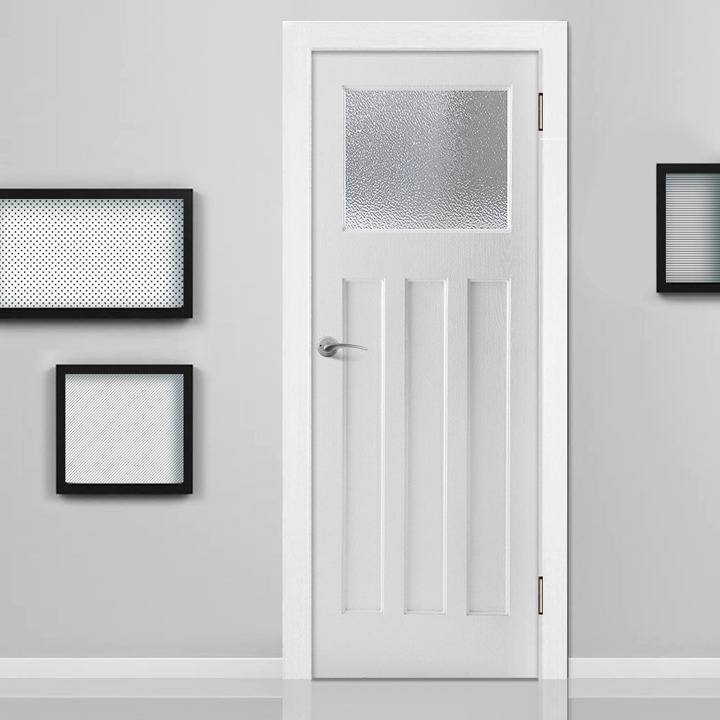White PVC edwardian door with lightly grained faces clear toughened safety glass 