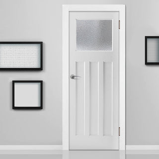 Image: White PVC edwardian door with lightly grained faces clear toughened safety glass 