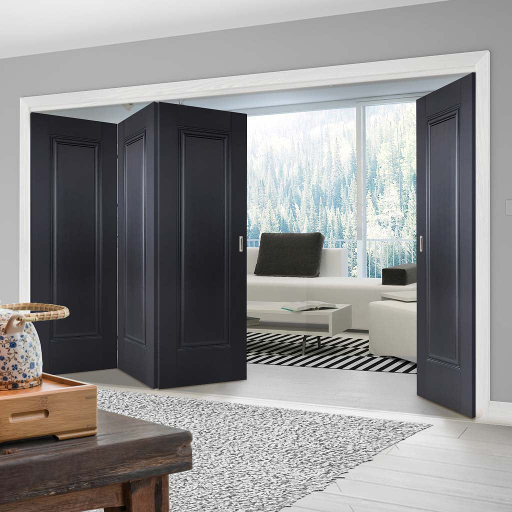 Four Folding Doors & Frame Kit - Eindhoven 1 Panel Black Primed 3+1 - Unfinished