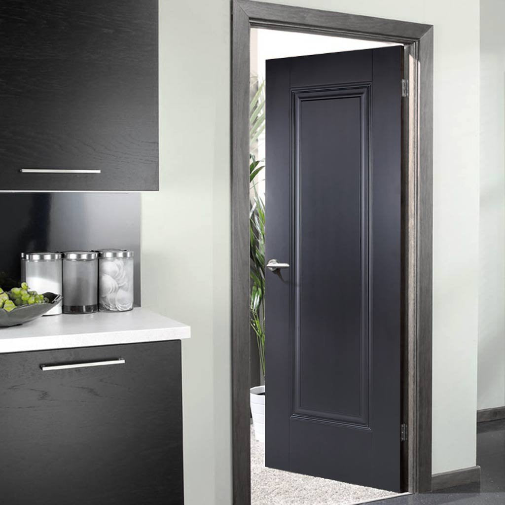 Eindhoven 1 Panel Black Primed Fire Door - 1/2 Hour Fire Rated