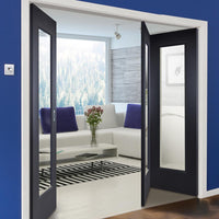 Three Folding Doors & Frame Kit - Eindhoven Black Primed 2+1 - Clear Glass - Unfinished
