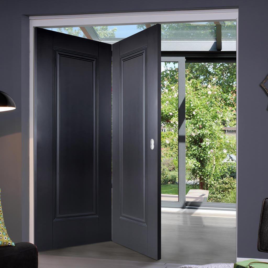 Two Folding Doors & Frame Kit - Eindhoven 1 Panel Black Primed 2+0 - Unfinished