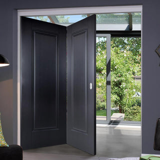 Image: Two Folding Doors & Frame Kit - Eindhoven 1 Panel Black Primed 2+0 - Unfinished