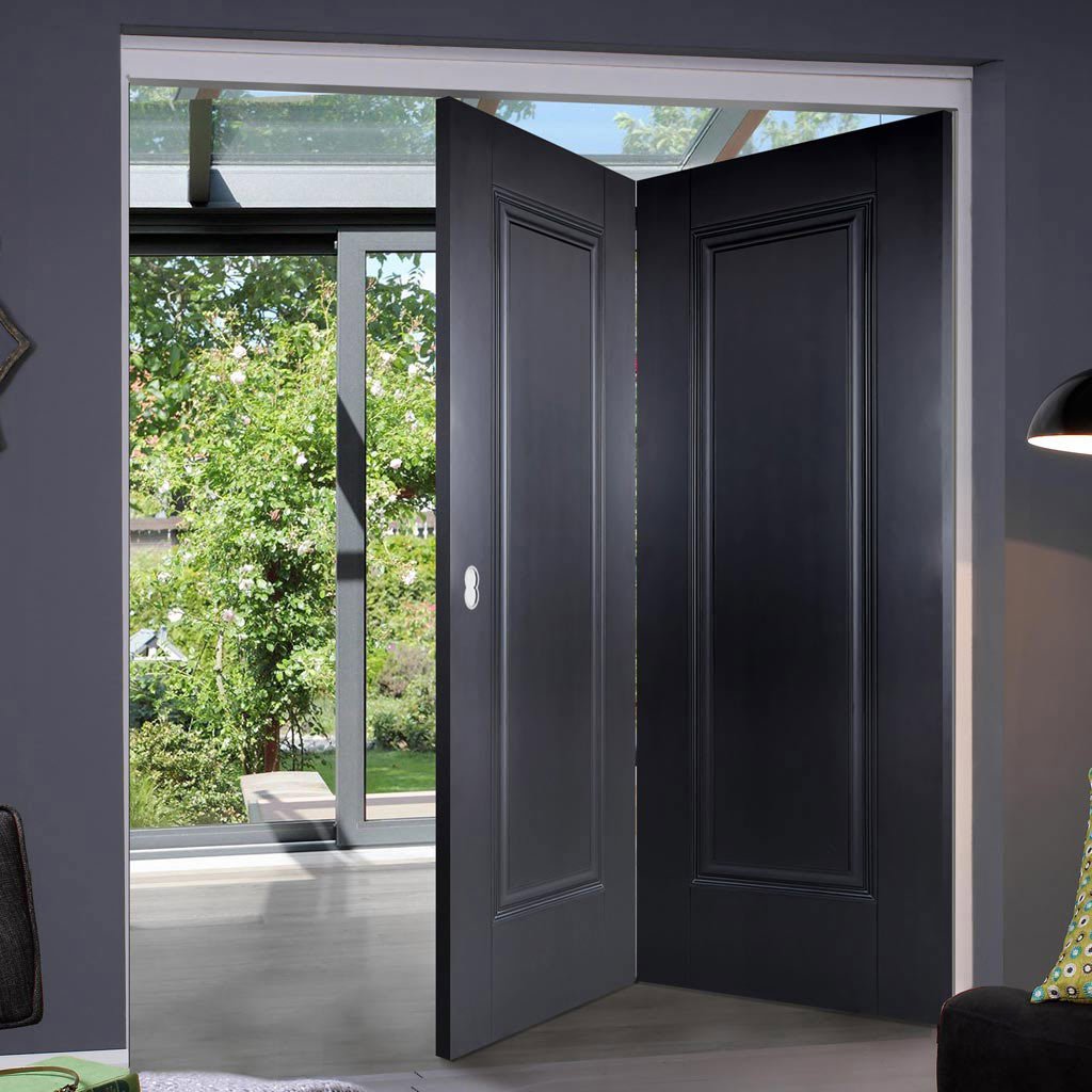 Two Folding Doors & Frame Kit - Eindhoven 1 Panel Black Primed 2+0 - Unfinished