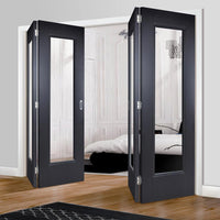 Four Folding Doors & Frame Kit - Eindhoven Black Primed 2+2 - Clear Glass - Unfinished
