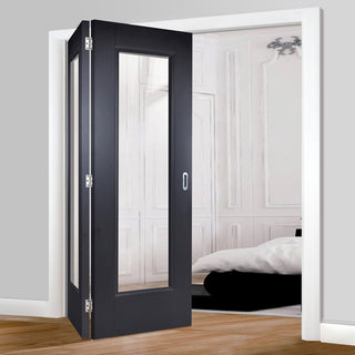 Image: Two Folding Doors & Frame Kit - Eindhoven Black Primed 2+0 - Clear Glass - Unfinished