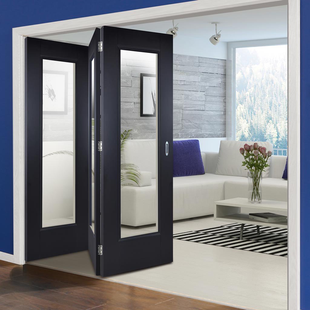 Three Folding Doors & Frame Kit - Eindhoven Black Primed 3+0 - Clear Glass - Unfinished