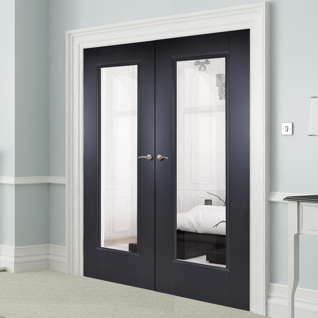 Eindhoven Black Primed Door Pair - Clear Glass