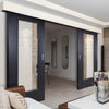 Double Sliding Door & Wall Track - Eindhoven Black Primed Doors - Clear Glass - Unfinished