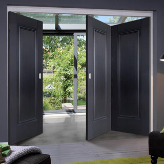 Image: Three Folding Doors & Frame Kit - Eindhoven 1 Panel Black Primed 2+1 - Unfinished
