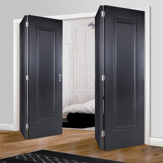 Image: Four Folding Doors & Frame Kit - Eindhoven 1 Panel Black Primed 2+2 - Unfinished