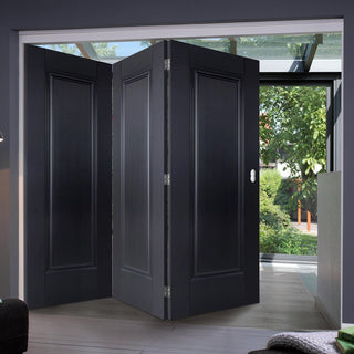 Image: Three Folding Doors & Frame Kit - Eindhoven 1 Panel Black Primed 3+0 - Unfinished