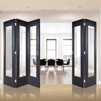 Five Folding Doors & Frame Kit - Eindhoven Black Primed 3+2 - Clear Glass - Unfinished