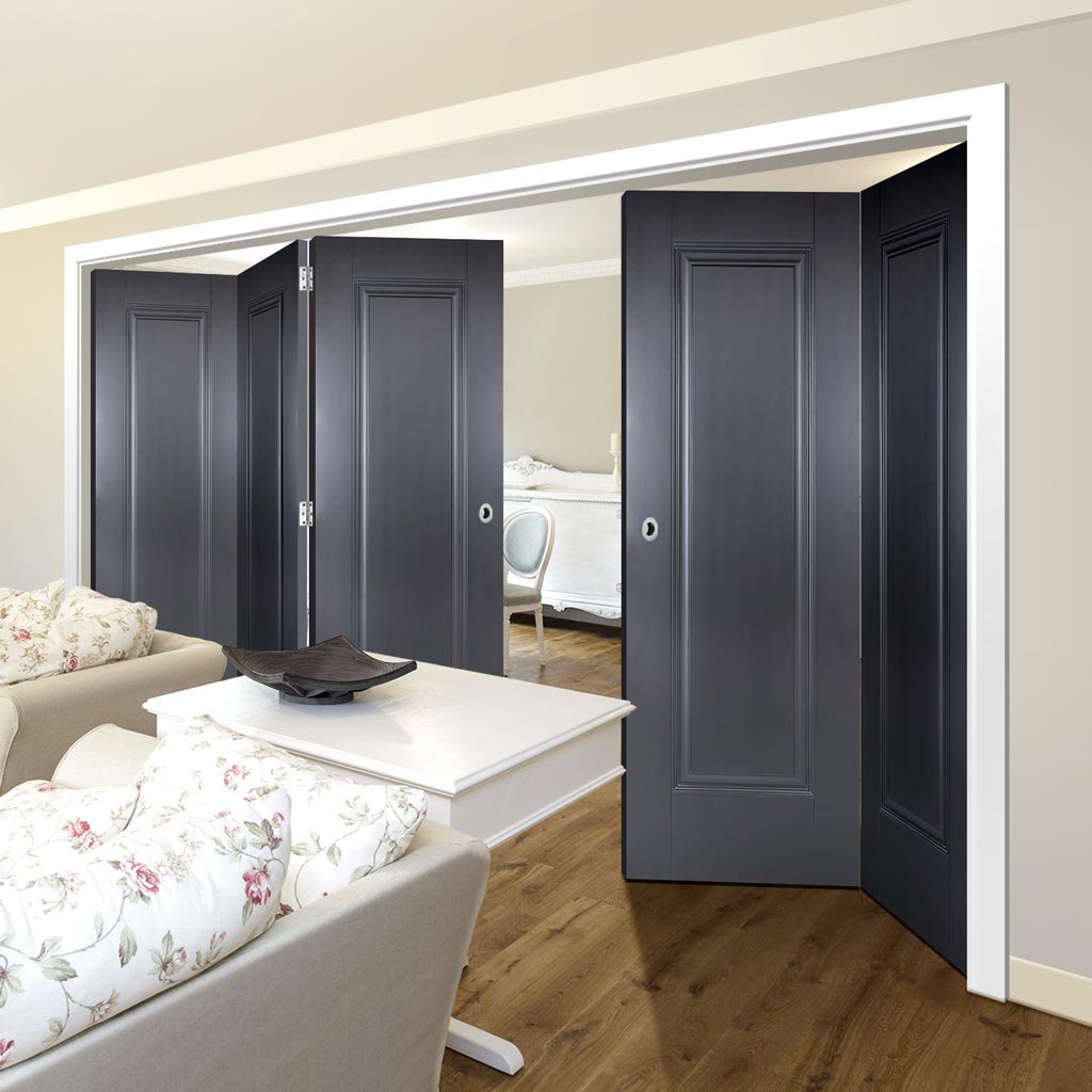 Five Folding Doors & Frame Kit - Eindhoven 1 Panel Black Primed 3+2 - Unfinished