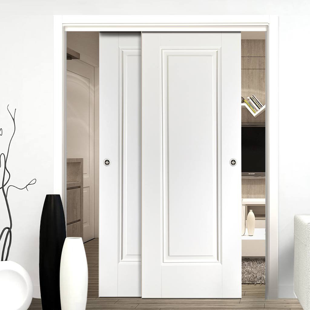 Two Sliding Doors and Frame Kit - Eindhoven 1 Panel Door - White Primed