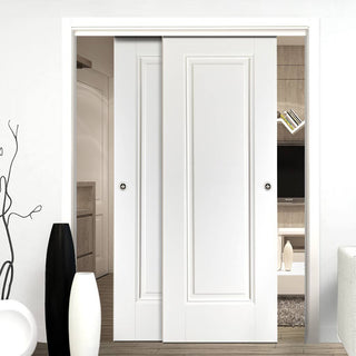 Image: Two Sliding Doors and Frame Kit - Eindhoven 1 Panel Door - White Primed