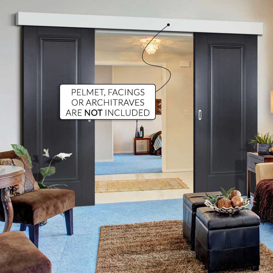 Double Sliding Door & Wall Track - Eindhoven 1 Panel Black Primed Doors - Unfinished
